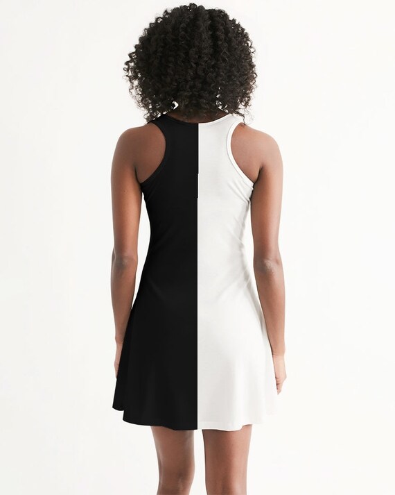 alc black and white dress Zapaka Women Summer Cocktail Dress White A Line V-Neck Black Polka Dot Dress  – ZAPAKA main image 0