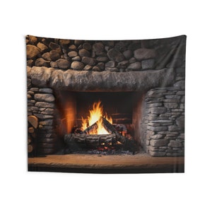 Fireplace Tapestry, Stone Fire Vintage Wall Art Hanging Cool Unique Landscape Aesthetic Large Small Decor Bedroom College Dorm Room