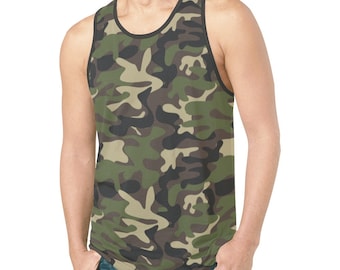 Camo Tank Top Shirt, Camouflage Army Green Men Guys Male Sleeveless Festival Yoga Workout Fitness Sports Summer Casual Muscle Graphic Tee