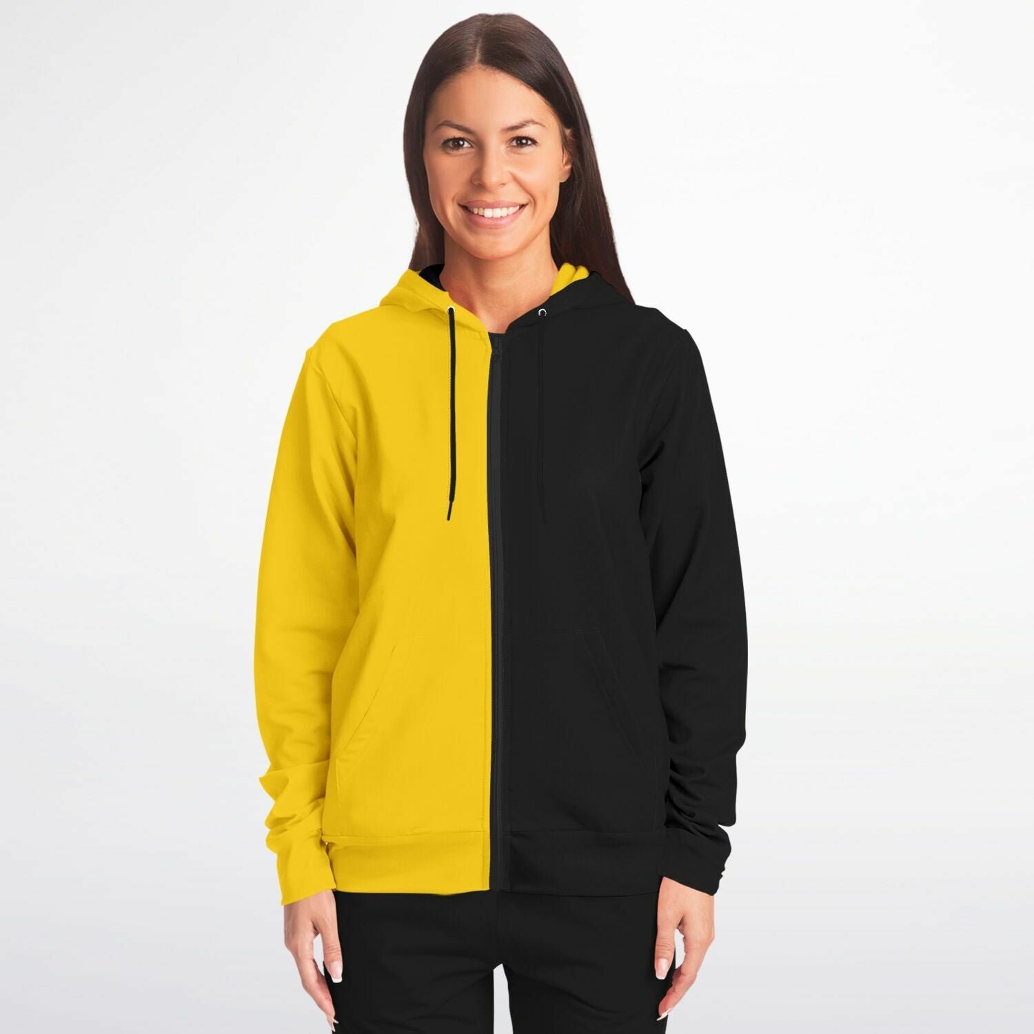 Half Black and Half Yellow Hoodie, Two Tone Color Split Half Black and Half Yellow Hoodie, Two Tone Color Split