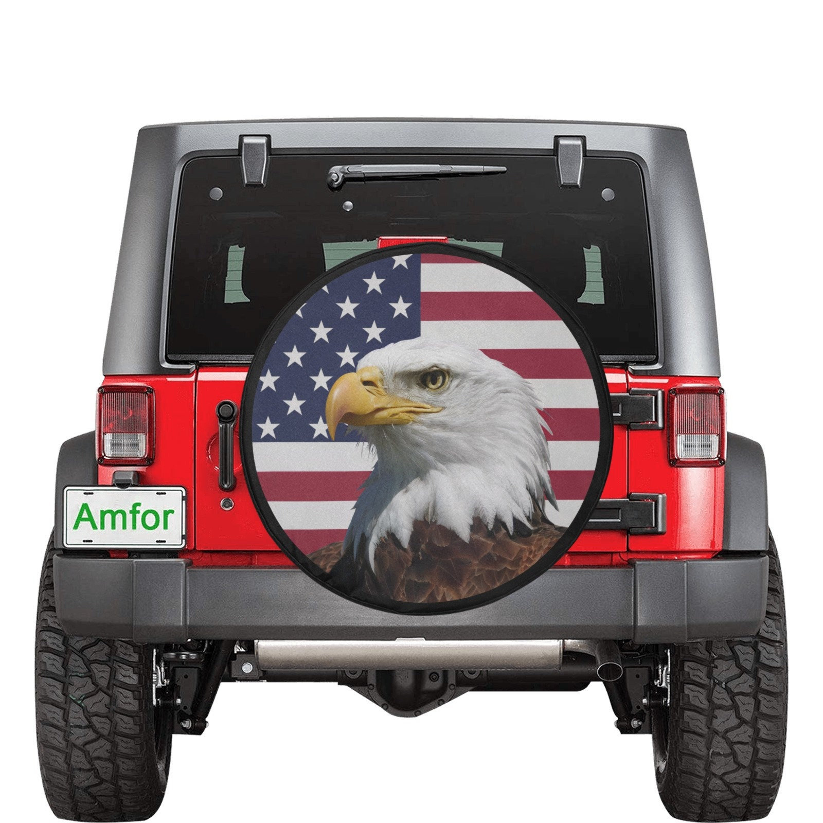 Spare Tire Cover Bald Eagle American Flag Design - Decorative Waterproof Cover For Trucks, SUVs, RVs (14") - View #3