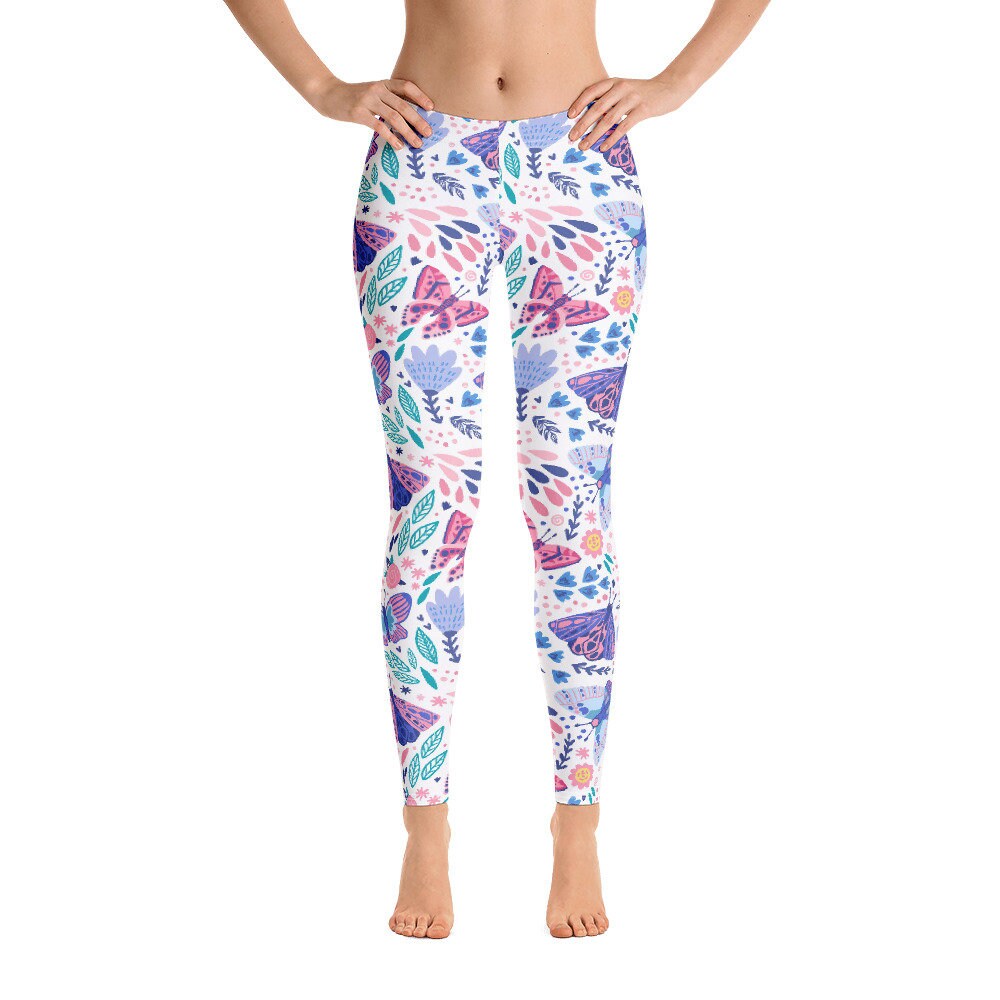 Butterfly Leggings Floral Flowers White 