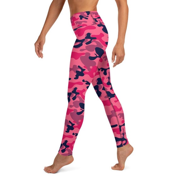 Fuchsia Pink Camouflage Workout Pants, Yoga Leggings for Women Camo High  Rise Waist Tights Printed Cute Graphic Gym Activewear 