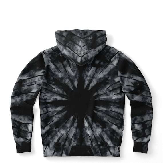 Schwarz Grau Tie Dye Hoodie, Pullover Männer Frauen Erwachsene