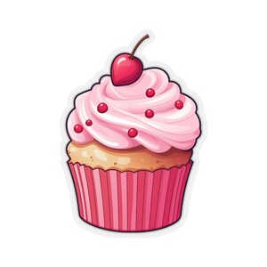 Cupcake Sticker Decal, Pink Baking Food Desert Art Vinyl Laptop Cute Waterbotter Tumbler Car Waterproof Bumper Clear Aesthetic Wall