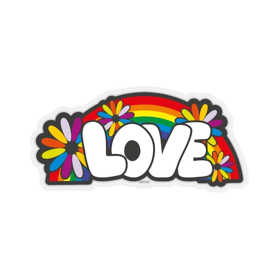 Love Rainbow Hippie Sticker, Flowers 60s  Laptop Decal Vinyl Cute Waterbottle Tumbler Car Bumper Aesthetic Die Cut Wall Mural