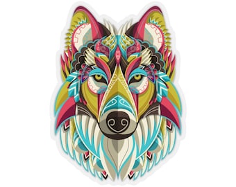Wolf Head Sticker, Tribal Animal Lone Computer Laptop Wall Decal Vinyl Small Large Boho Waterbottle Tumbler Car Waterproof Bumper Mural