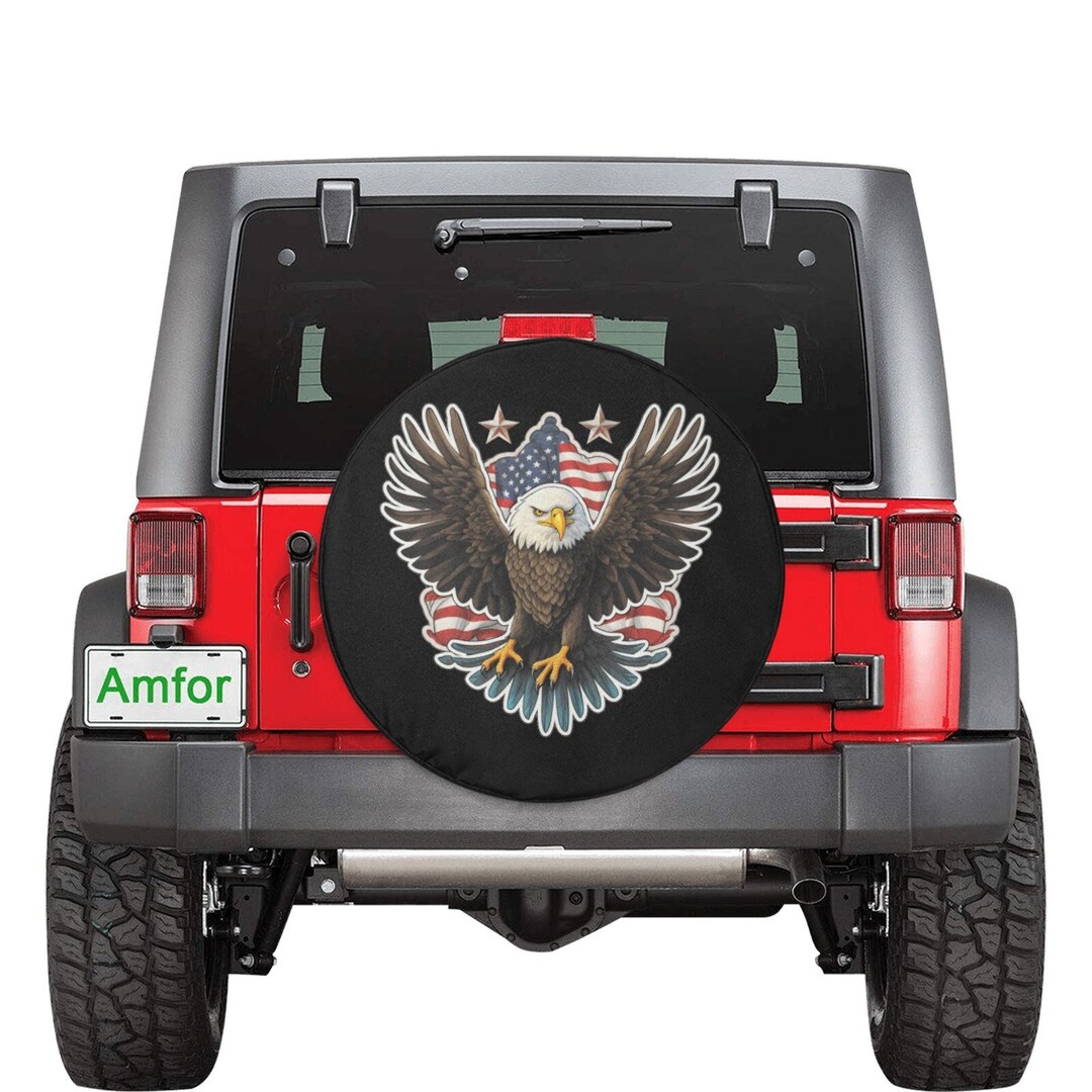 American Flag Eagle Spare Tire Cover - Dust Proof 17 Inch For RV, SUV & Trailers