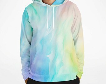 Rainbow Pastel Tie Dye Hoodie, Blue Green Pullover Men Women Adult