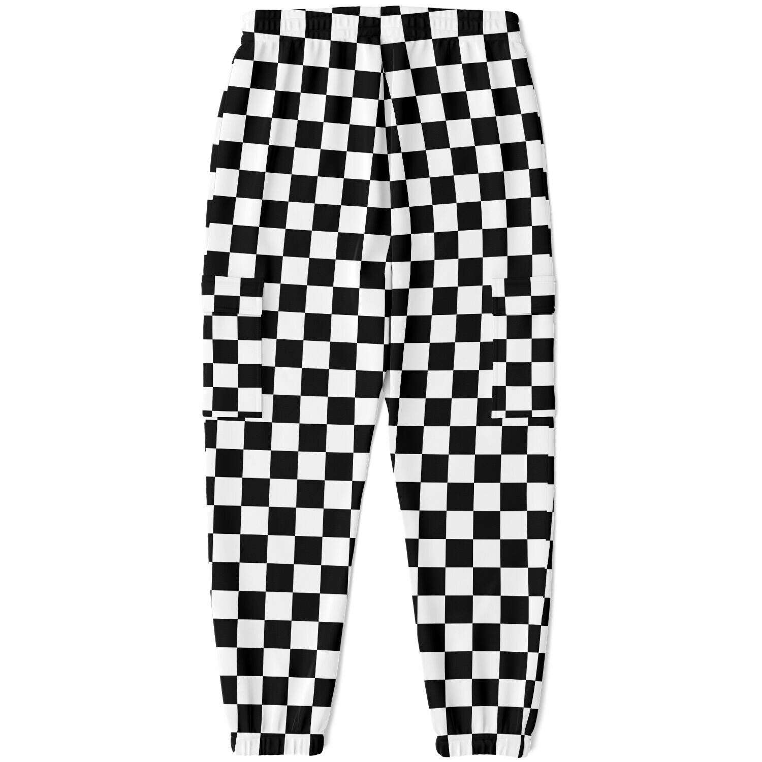 Checkered Cargo Pants With Flap Pockets Black White Check Women