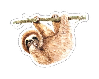 Pegatina de perezoso colgante, linda acuarela Animal Arte Laptop Calcomanía Vinilo Lindo Waterbottle Tumbler Car Bumper Aesthetic Label Mural de pared