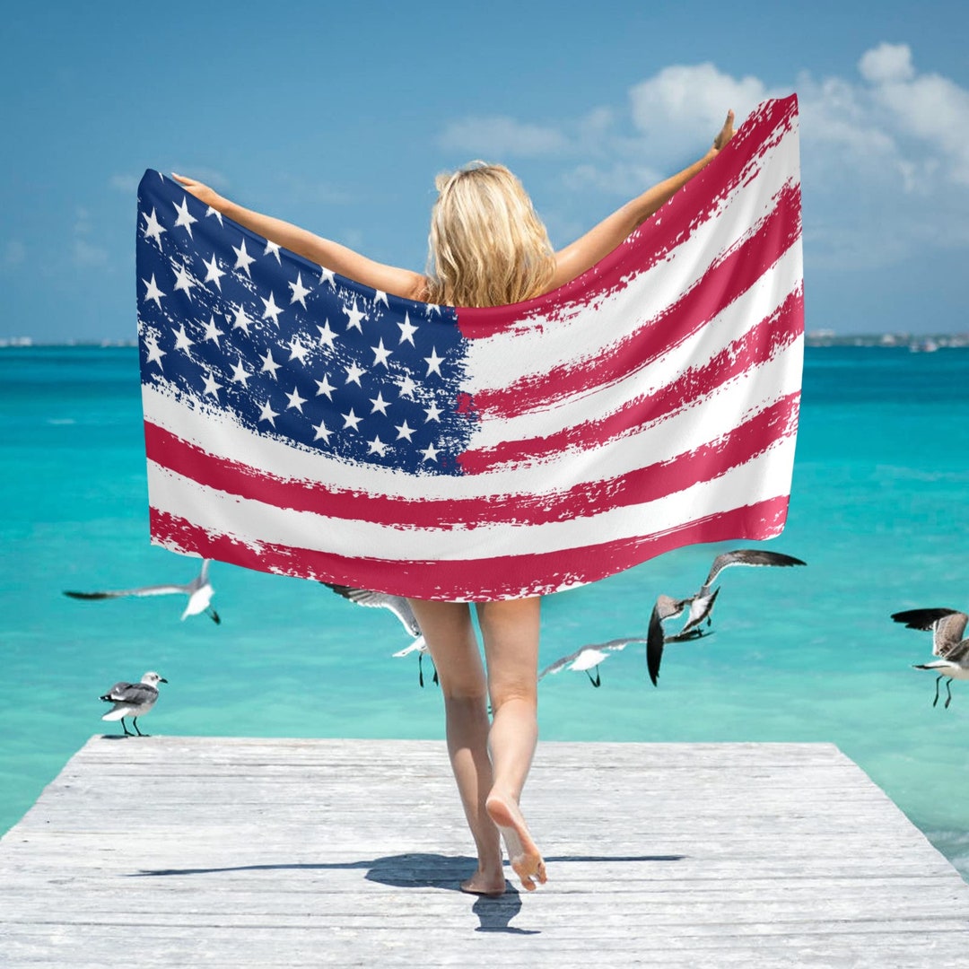American Flag Oversized Beach Towel, USA Red White Blue Stars