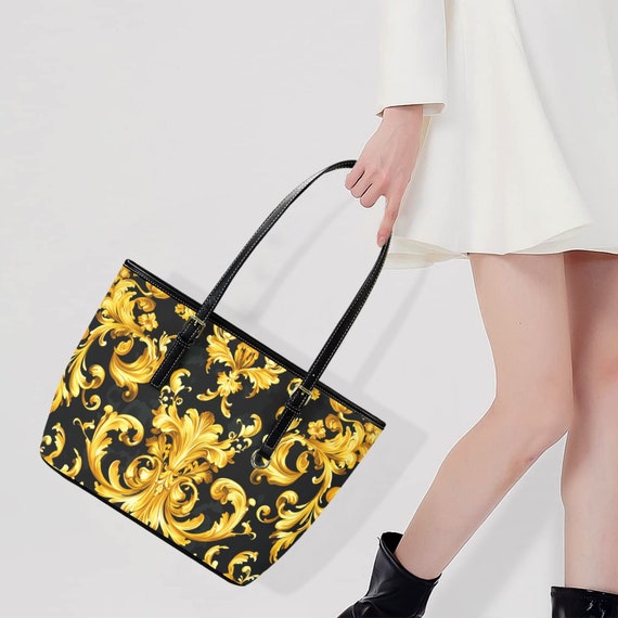 Sac Fourre-tout En Coton Noir Brodé Arabesque Or - Fait Main Au Liban - Pièce Unique