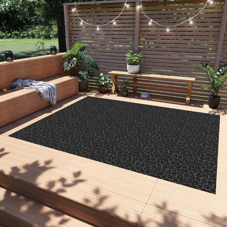 Black Leopard Outdoor Area Rug, Animal Print Waterproof Carpet Home ...