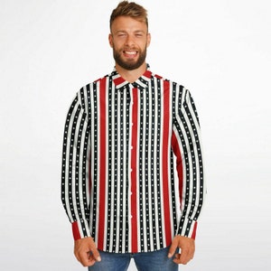 American Patriotic Long Sleeve Men Button Up Shirt, Red White Blue Stripes Stars Guys Male Print Buttoned Down Collared Casual Dress Shirt
