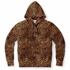 Leopard Print Hoodie, Animal Cheetah Pattern Pullover Men Women Adult Aesthetic Graphic Cotton Hooded Sweatshirt with Pockets