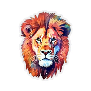 Autocollant tête de lion, Animal aquarelle Art ordinateur portable autocollant vinyle mignon bouteille d'eau gobelet voiture étanche pare-chocs esthétique découpé mur clair