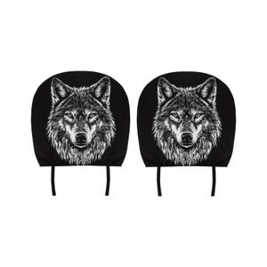 Funda para reposacabezas de asiento de coche con bandera de lobo (2 piezas), protector decorativo para vehículo, camioneta, todoterreno, furgoneta, estampado de animales en blanco y negro, regalo para coche nuevo