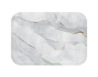 Marble Print Bath Mat, Grey Stone Gold Cute Shower Microfiber Bathroom Memory Foam Decor Non Slip Floor Quick Dry Large Small Rug Washable