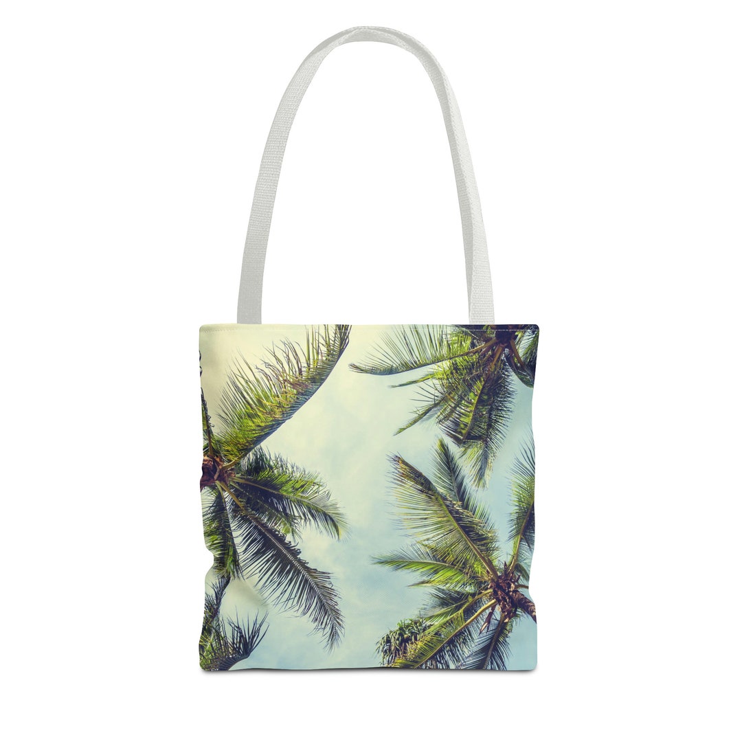 Palm Tree Beach Pattern Print Leather Tote Bag