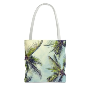 Palm Tree Tote Bag, Beach Designer Summer Cute Canvas Waterproof Small Large Travel Reusable Aesthetic Shoulder Women Men Bag