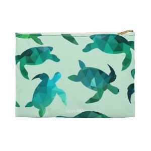 Sea Turtle Makeup Bag, Small Gifts for Her, Green Cosmetic Organizer, toiletry Travel Accessory Zip Pouch Zipper Clutch Pencil Case