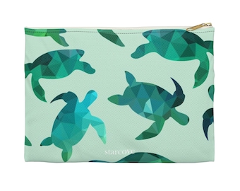 Sea Turtle Makeup Bag, Small Gifts for Her, Green Cosmetic Organizer, toiletry Travel Accessory Zip Pouch Zipper Clutch Pencil Case