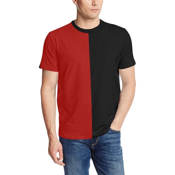 Half Black Half Red Tshirt, Color Block Split 2 Two Tone