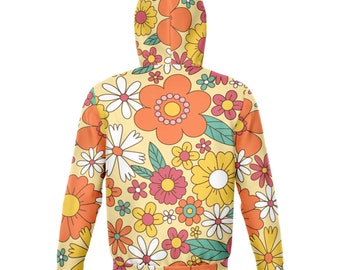 Groovy Flowers Zip up Hoodie, Vintage Retro Floral Front