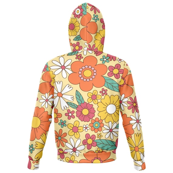 Groovy Flowers Zip up Hoodie, Vintage Retro Floral Front