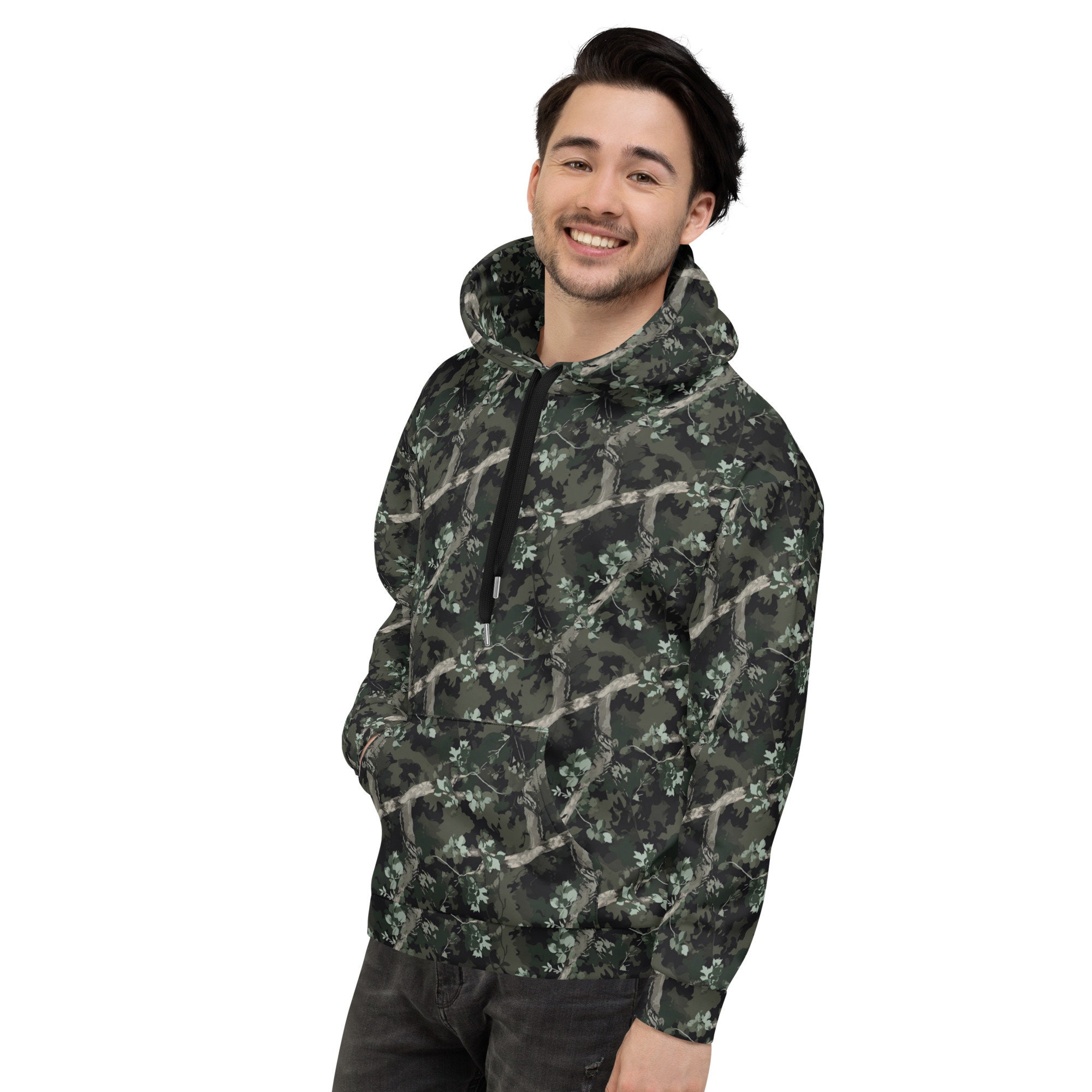 Green Camouflage Hoodie Camo Leaf Tree Bark Pullover Men Women Adult Aesthetic Graphic Hooded Sweatshirt With Pockets Etsy UK