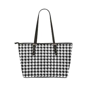 Hahnentritt-Einkaufstasche Geldbörse, Schwarz-Weiß-Druck-Handtasche Hochwertiger Lederreißverschluss an der Oberseite Designer handgemachte kleine große Schultertasche Frauen