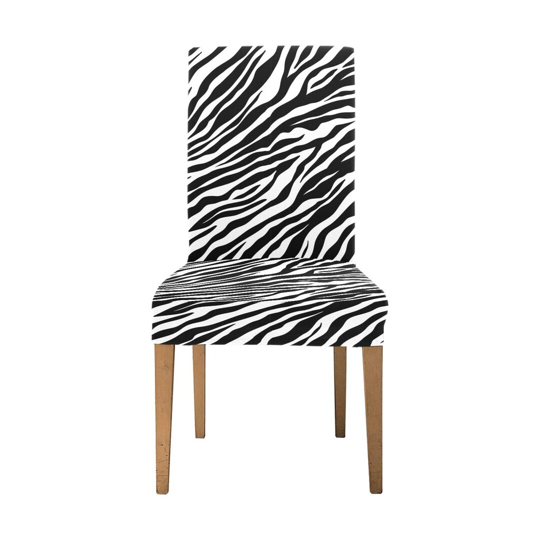 Zebra Dining Chair Seat Covers, Black White Animal Print Stretch Slipcover Furniture Dining Room