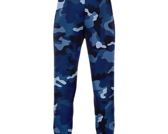 Navy Blue Camo Joggers Sweatpants With Pockets, Camouflage Women