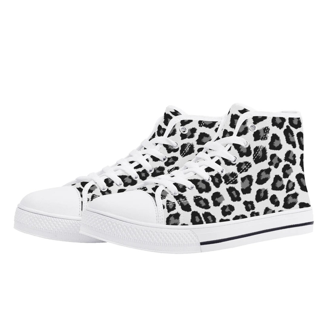 Women's Sneakers White Cheetah Print Shoes Snow Leopard Women