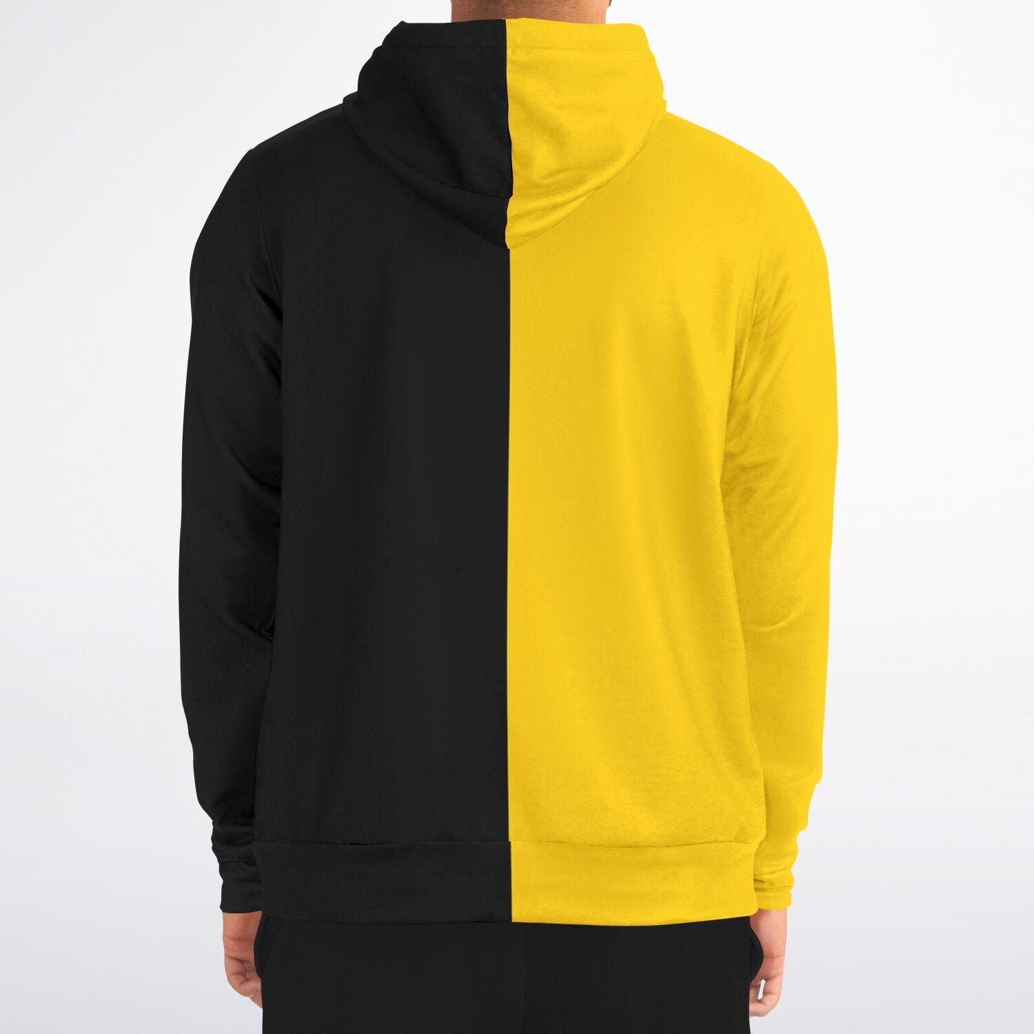 Half Black and Half Yellow Hoodie, Two Tone Color Split Pullover 