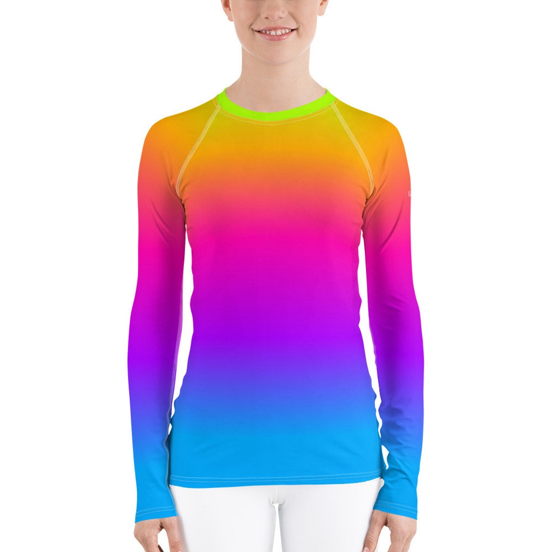 Women's Rash Guard, Pop Rainbow Colors, Neon Tie Dye Surf Wear, Printed ...