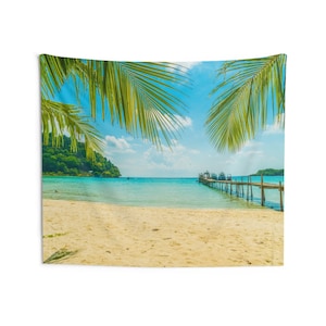 Beach Palm Tree Wall Tapestry, Ocean Tropical Landscape Indoor Wall Art Hanging Tapestries Large Small Decor Home Dorm Room Gift