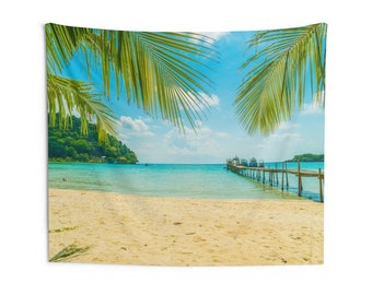 Beach Palm Tree Wall Tapestry, Ocean Tropical Landscape Indoor Wall Art Hanging Tapestries Large Small Decor Home Dorm Room Gift