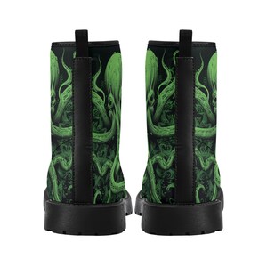 Octopus Men Leather Boots, Tentacles Green Vegan Lace Up Shoes Hiking Festival Black Ankle Combat Work Winter Waterproof Custom Gift image 9