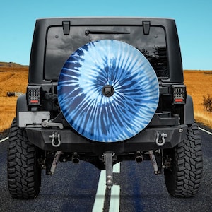 Tie Dye Ersatzreifenabdeckung mit Rückfahrkameraloch, blaue einzigartige Hinterradreifenabdeckung für Auto, Männer, Frauen, Wohnmobile, Anhänger, Camper
