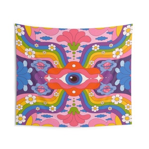 Psychedelic Eye Tapestry, Hippie Trippy Hippie Colorful Landscape Indoor Wall Art Hanging Unique Large Small Decor Home Dorm Room Aesthetic
