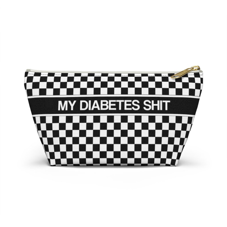 My Diabetes Shit Bag, Funny Diabetic Supply Case Black White Checkered Type One 1 Accessory Zipper Travel Toiletry Pouch Gift w T-bottom image 2