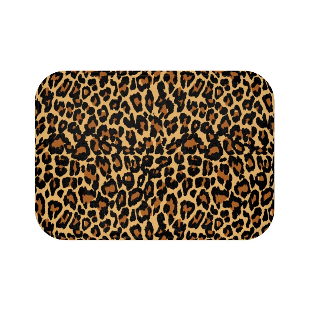 Leopard Print Bath Mat, Animal Cheetah Shower Microfiber Bathroom Floor
