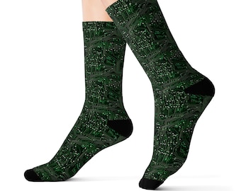 Calcetines de placa de circuito, equipo de programación verde sublimación 3D mujeres hombres diseñador divertido novedad fresco loco Casual lindo vestido único