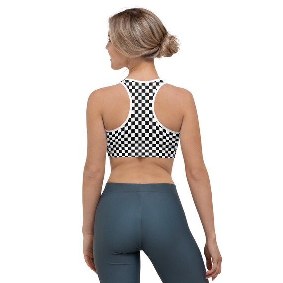 Buy Checkered Sports Bra, Black White Racing Dry Moisture Wicking Yoga  Fitness Exercise Workout Designer Training Top for Women Online in India 