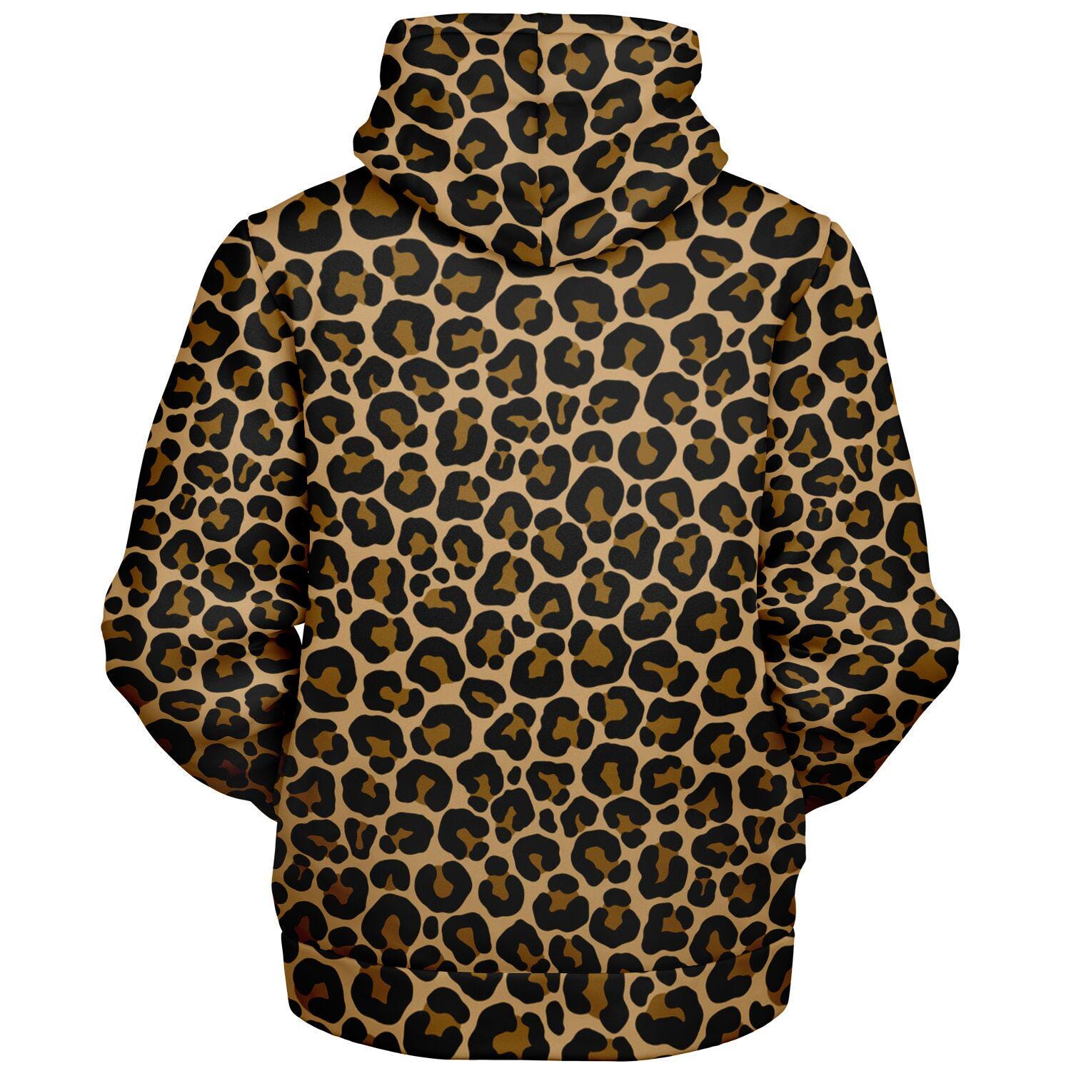 Leopard Zip up Fleece Lined Hoodie, Animal Print Brown Cheetah