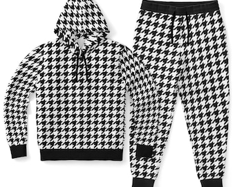Conjunto de sudadera con capucha y cremallera, mitad negra y mitad blanca, para correr, con cremallera dividida en dos tonos, para hombre y mujer, de algodón a juego.
