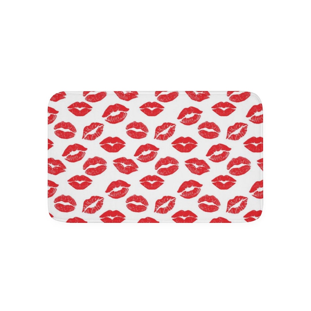 Red Lips Bath Mat, Memory Foam Lipstick Cute Shower Bathroom Decor Non ...