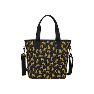 Leopard Canvas Einkaufstasche mit Schultergurt, Animal Print Schwarz Strand Sommer Aesthetic Shopping Wiederverwendbare Tasche mit Taschen